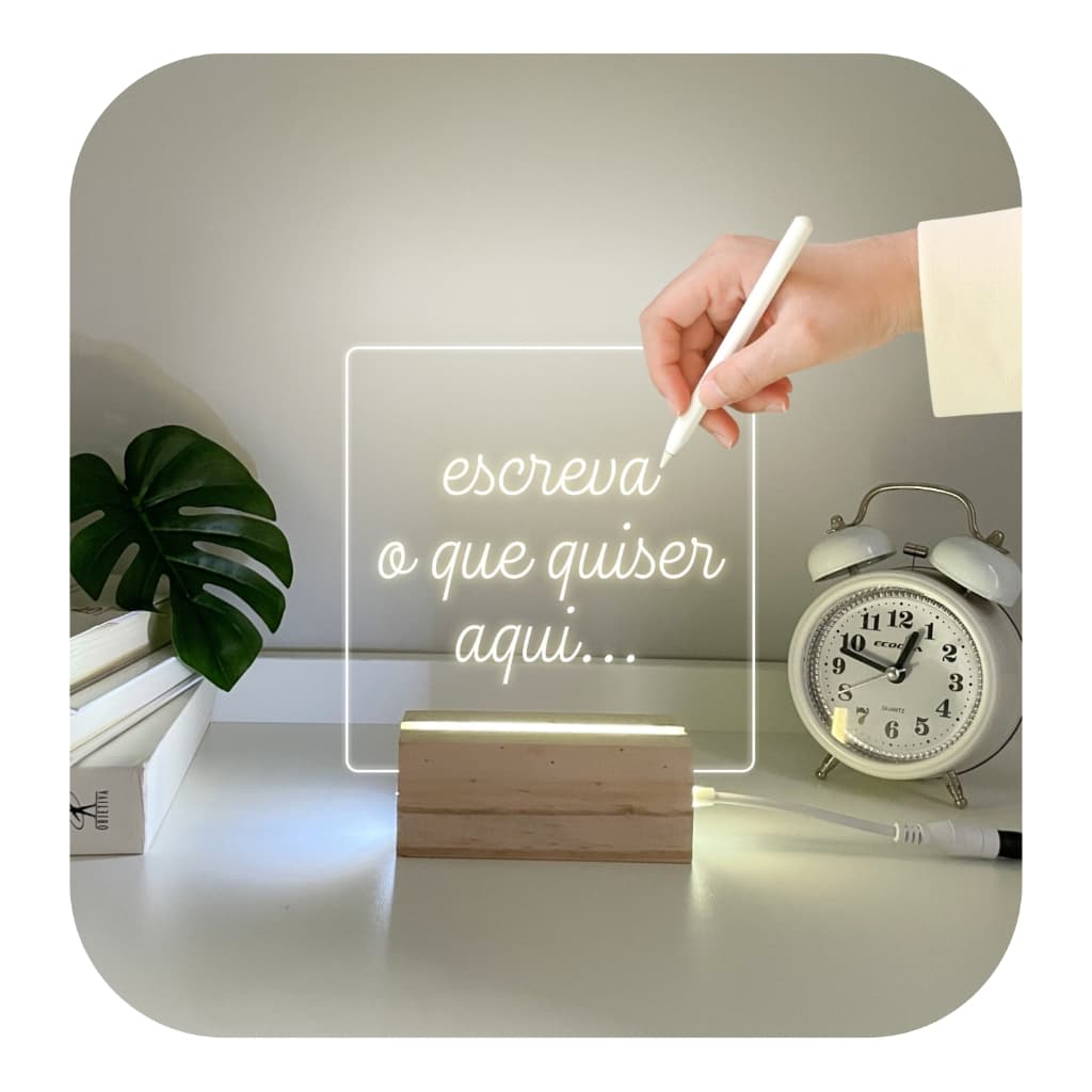 Luminária de Mesa Decorativa Em Acrílico Led Tipo Lousa + Caneta Apagável + Fonte de Energia Bivolt Led Branco Frio