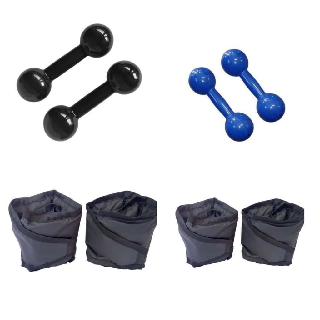 Kit Treino Aeróbico Funcional Pares de Halter de 0,5 (meio Kg) e 1 kg + Pares de Caneleiras de 0,5 (meio Kg) + 1 kg cada