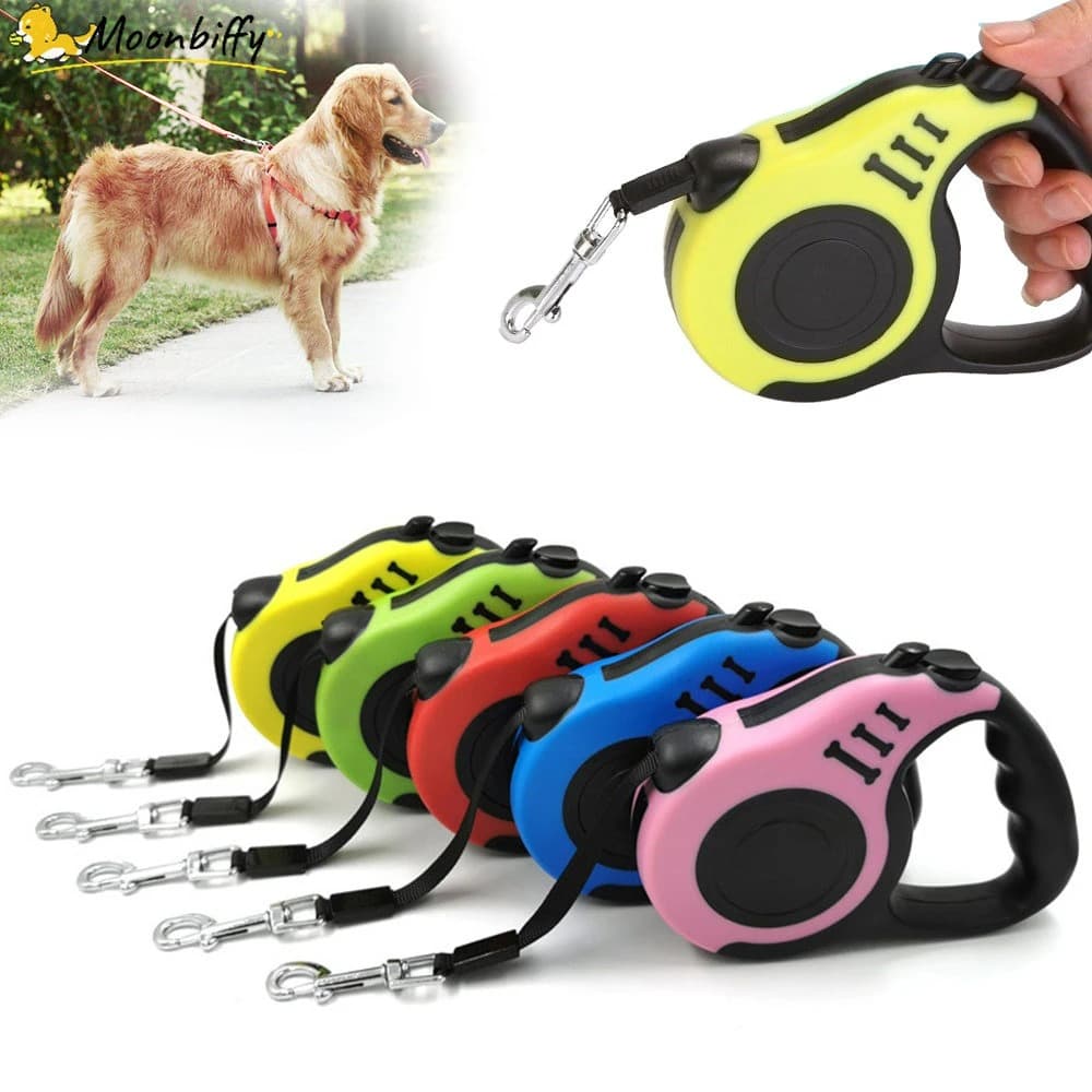 Coleira Guia Retrátil 5 Metros Pets Cachorro Cães Gatos Resistente Com Trava Até 15kg