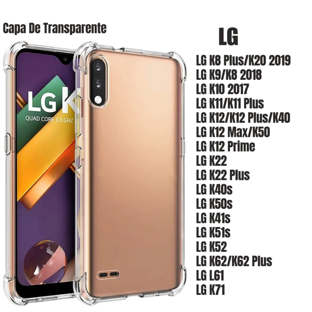 Capa Capinha Transparente Anti Impacto TPU Para LG K8 K9 K11 K12 K22 K40s K41s K51s K61 K52 K62 Plus Power MAX