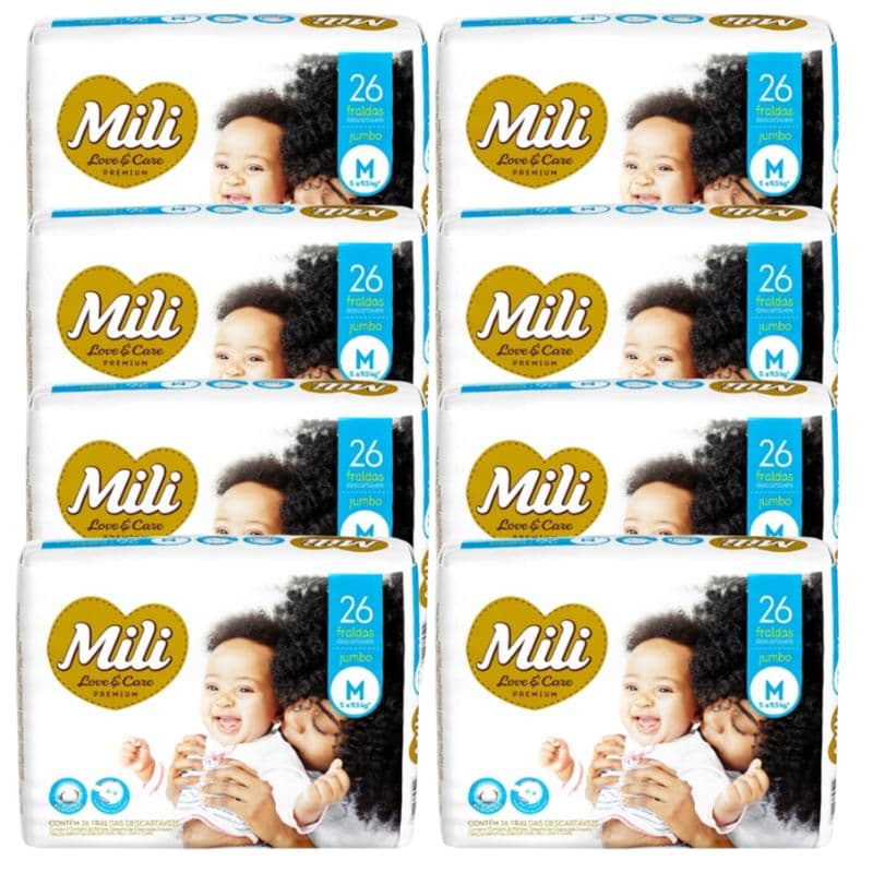 Fralda Love Care Mili Tam M - 8 Pacotes com 26 fraldas    (total  208 fraldas)