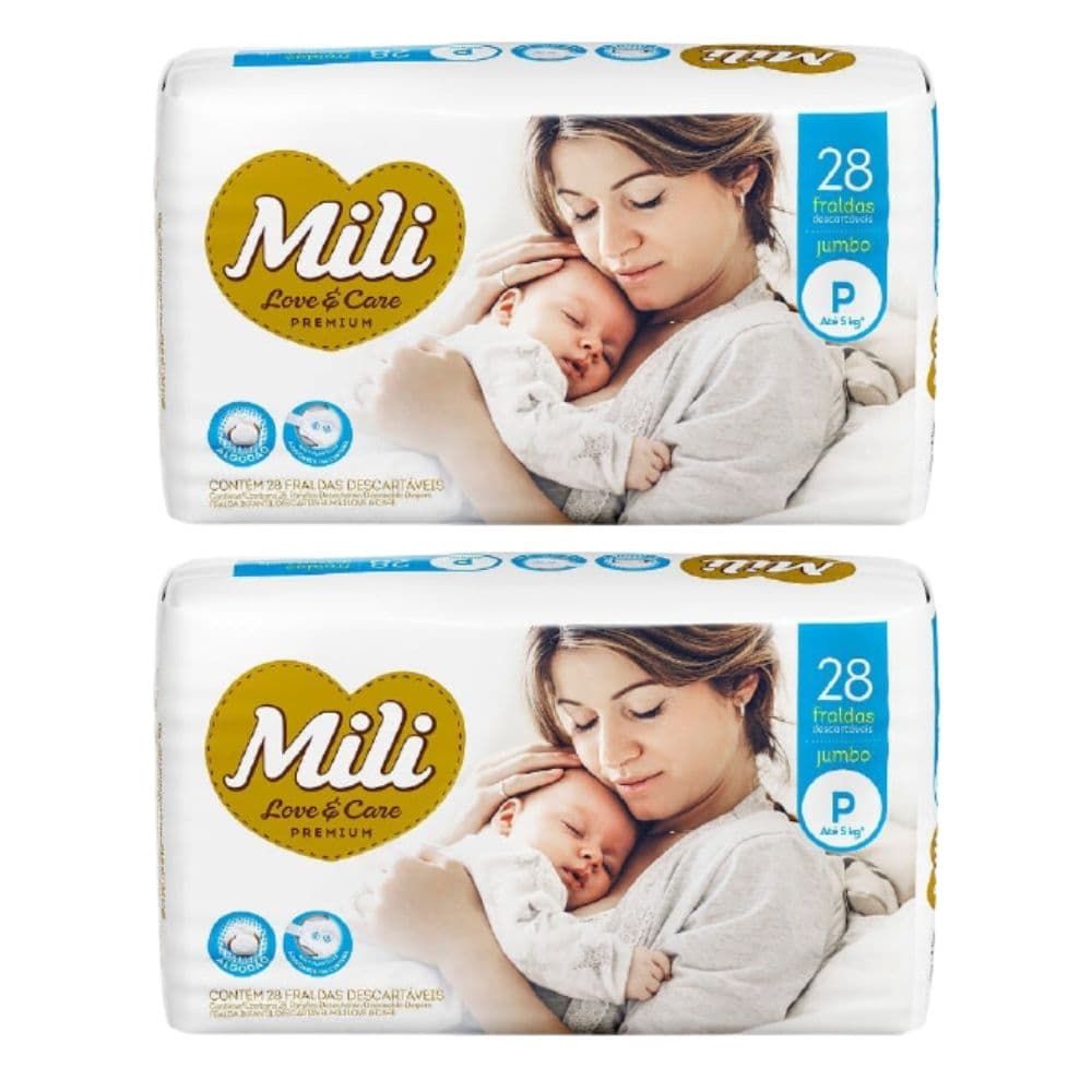 Fralda Descartável Mili Love & Care Tamanho P 2 Pacotes com 28 (Total 56  fraldas)