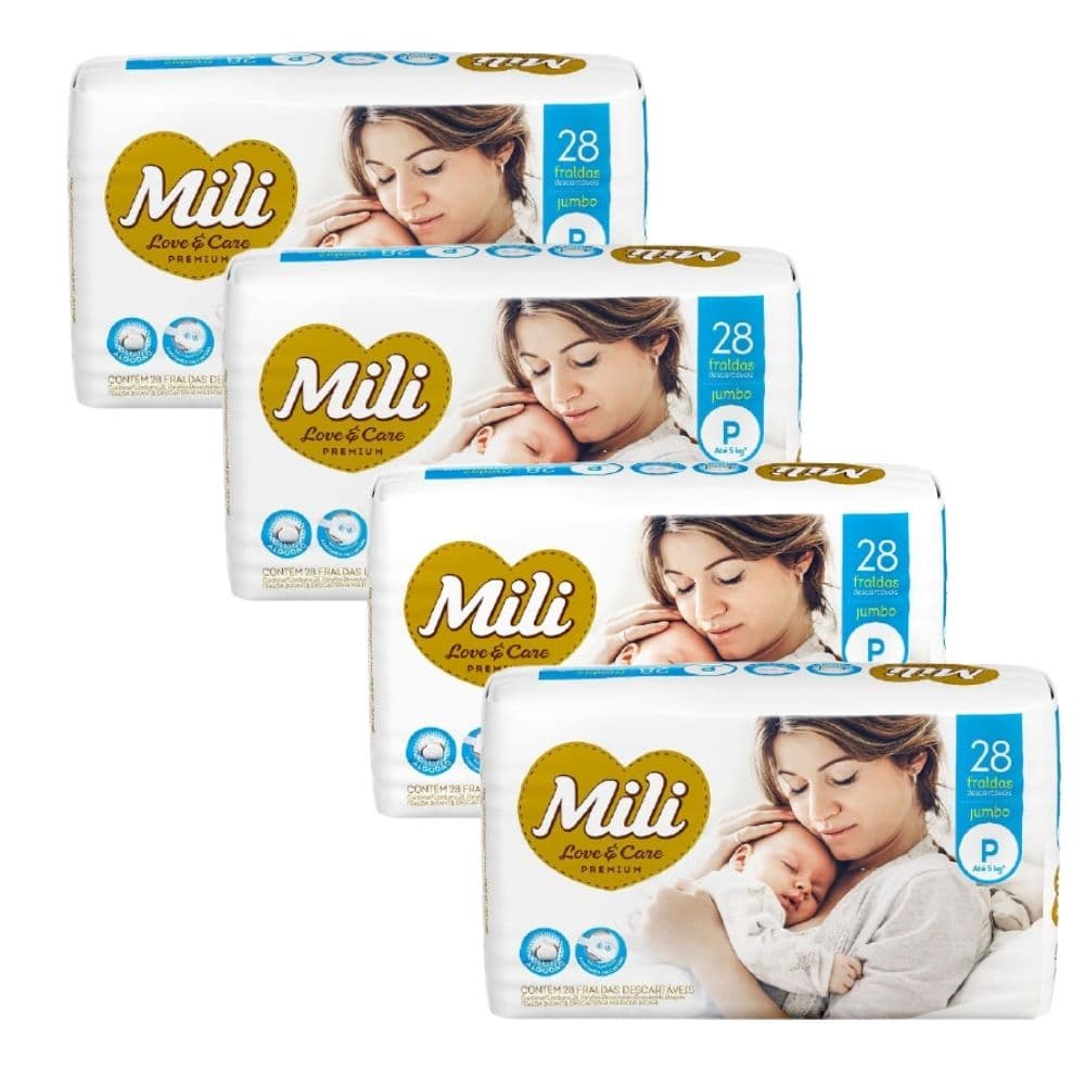 Fralda Descartável Mili Love & Care Tam P    4 Pacotes com 28  (Total 112 fraldas)