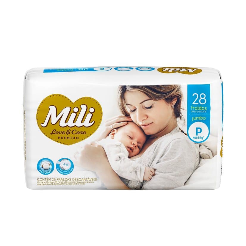 Fralda Descartável Mili Love & Care-  Tam P  1 Pacote c/ 28 fraldas Linha Premium - Proteção dia e noite -  até 12 horas de proteção