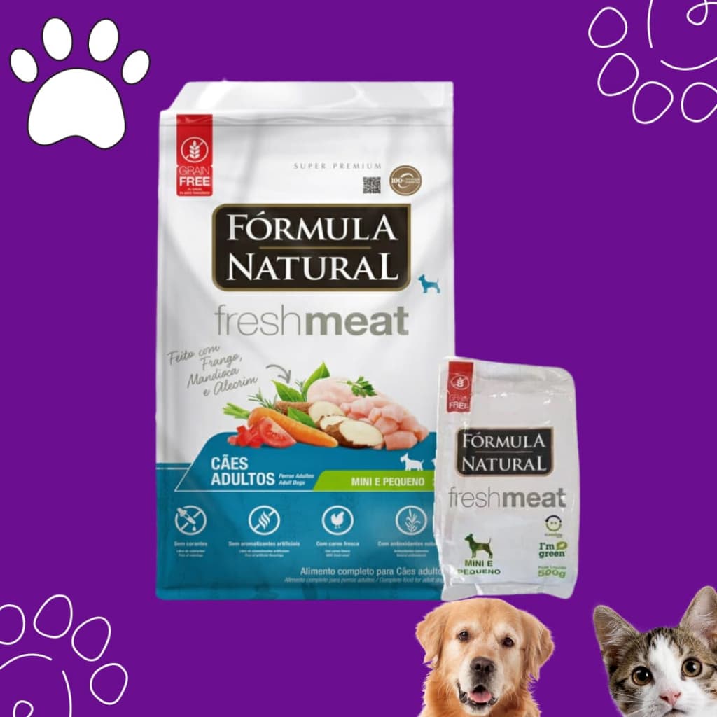 RAÇÃO 500g, FÓRMULA NATURAL FRECH MEAT, CÃO DE PEQUENO PORTE/ CACHORRO