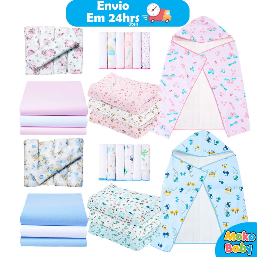 Kit 18 Peças Enxoval de bebê Toalha de Banho Bebe Toalhinha de Boca Cueiro Fralda de pano para Bebê