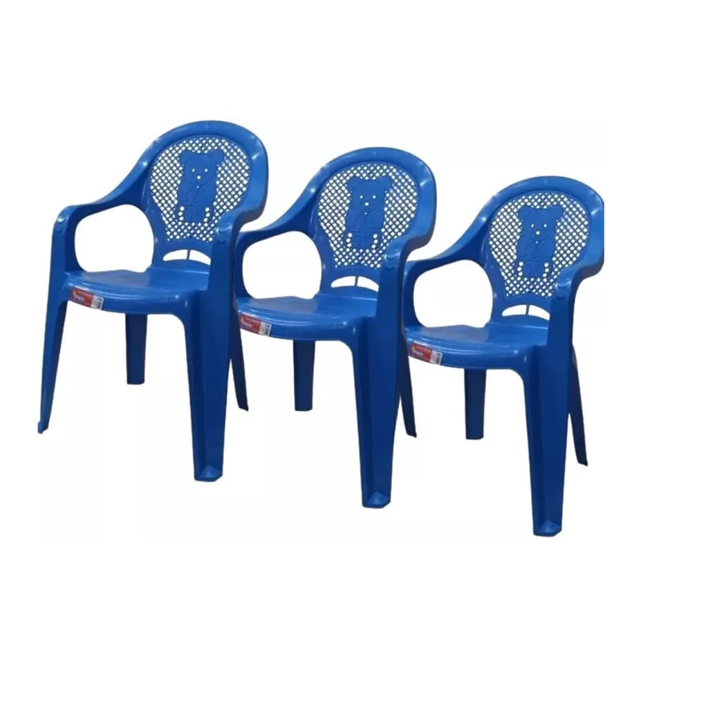 Kit Com 3 Cadeiras Poltronas Infantil Criança Azul Antares