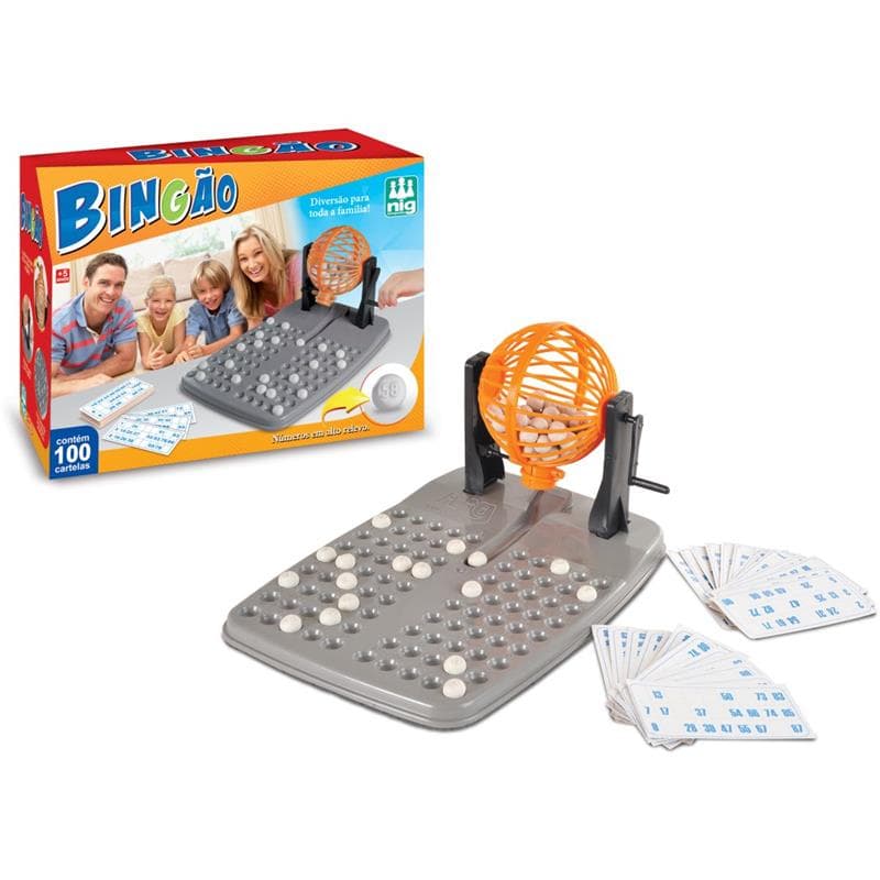 Jogo de Bingo Bingão C/ 100 Cartelas e Globo Giratório - Nig Brinquedos | Jogo Família