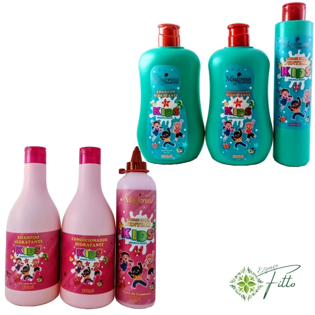 2 Kit Kids Hidratante feminino e masculino (Shampoo 500ml + Condicionador 500ml + Creme de Pentear 300ml ) Maycrene