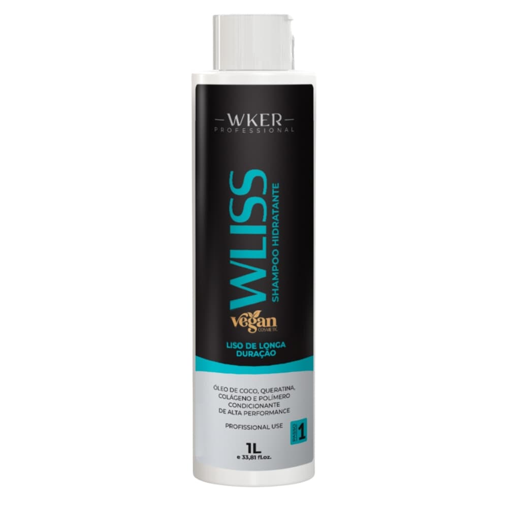 Shampoo Hidratante Vegan Wliss WKER 1 litro - Profissional Queratina + Colágeno