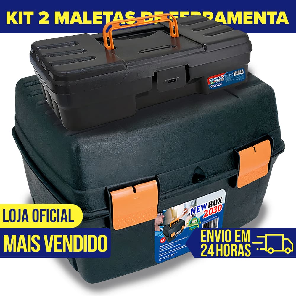 Kit 2 Maleta de Ferramentas Caixa Grande Jogo Ferramenta Organizadora Multiuso Resistente Cabe Makita Parafusadeira