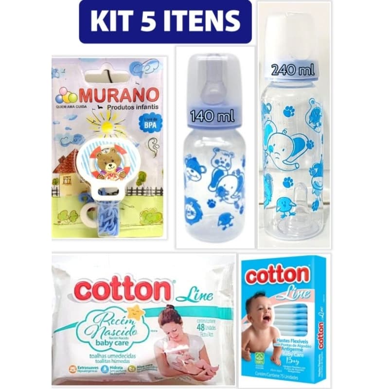 Mamadeira Petita kit bebê 5 itens lenço umedecido prendedor de chupeta presente chá de bebê chá de fraldas lembrancinha maternidade