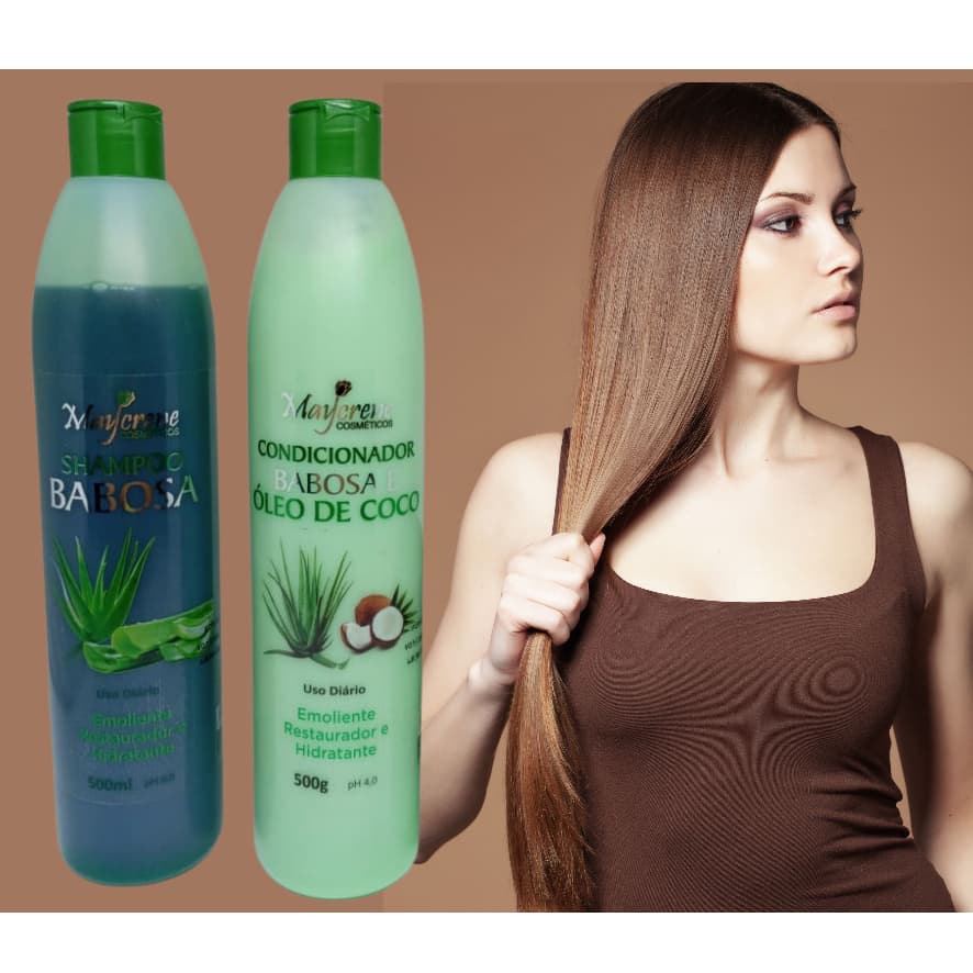 Kit Babosa Maycrene 2x 500ml - Restaurador, Emoliente e Hidratante - Shampoo + Condicionador