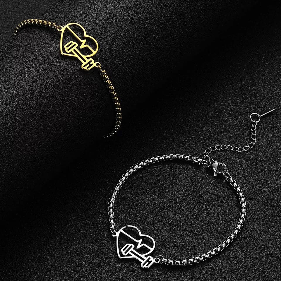 Pulseira Fit Halter Aço Inoxidável Bracelete Feminino Coração Mulher Maromba Peso Presente Academia Fitness