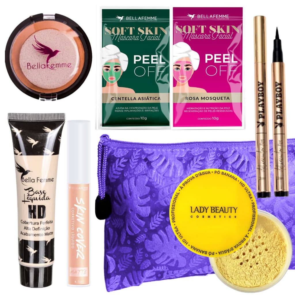 Kit de Maquiagem Completo Acessórios Base Liquida Corretivo Rosto