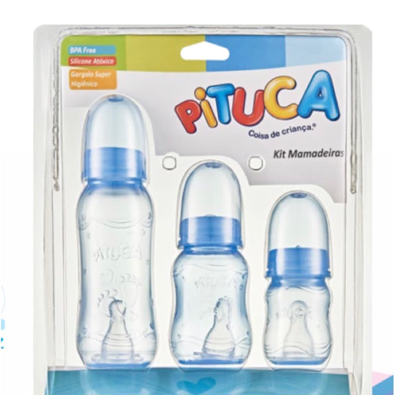 kit Mamadeira Para Bebê Pituca 80ml + 150ml + 240ml Mamadeira com Alça