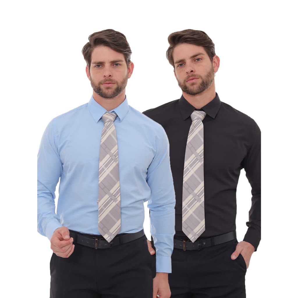 KIT Masculino 2 Peças - Camisa Social Slim Preto e Camisa Social Slim Azul Bebê