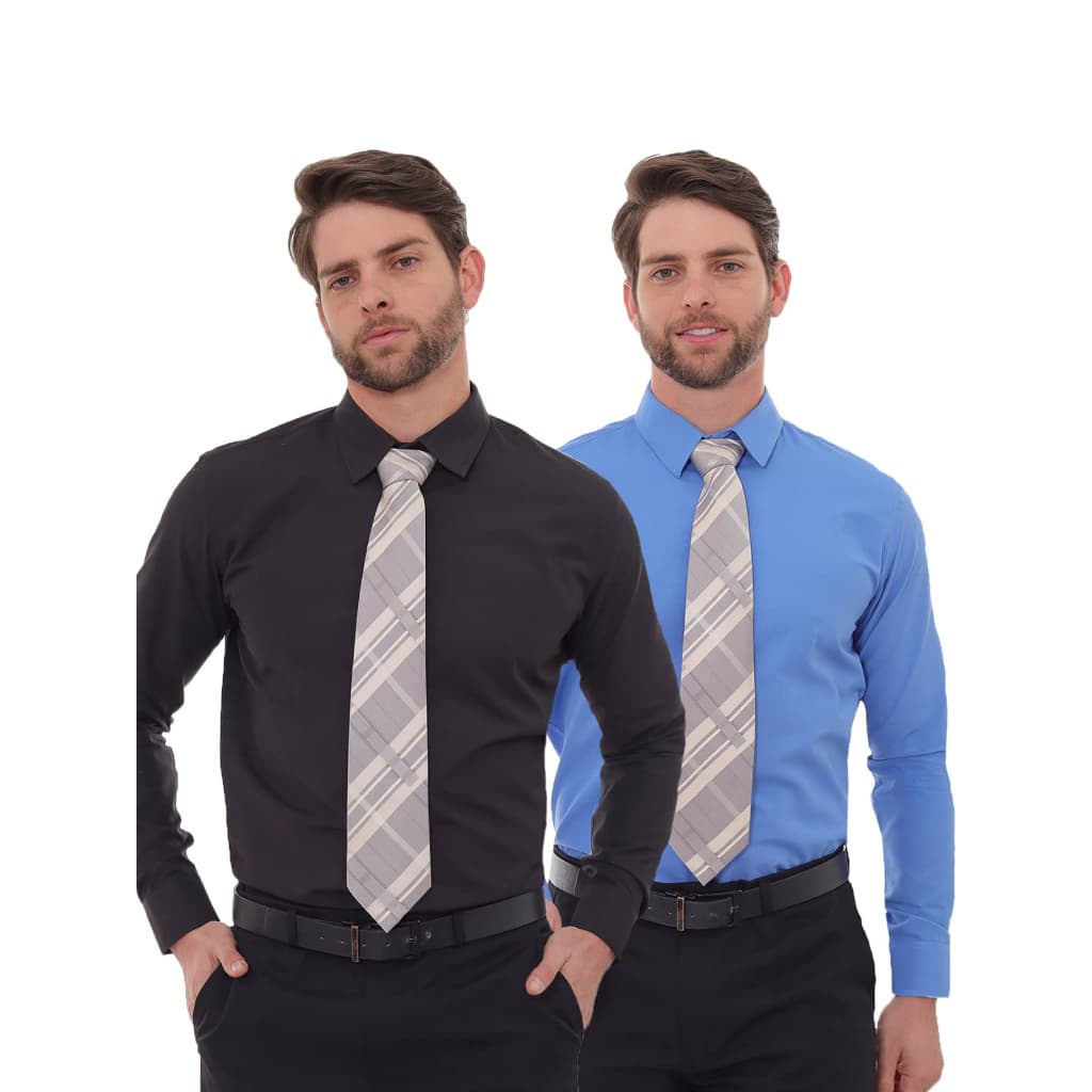 KIT Masculino 2 Peças - Camisa Social Slim Preta e Camisa Social Slim Azul