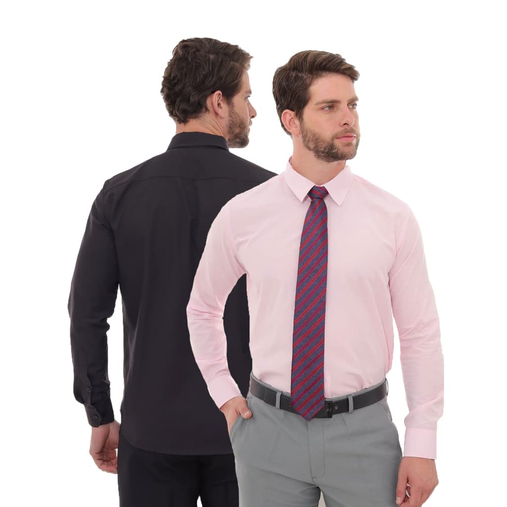 KIT Masculino 2 Peças - Camisa Social Slim Rosa e Camisa Social Slim Preto