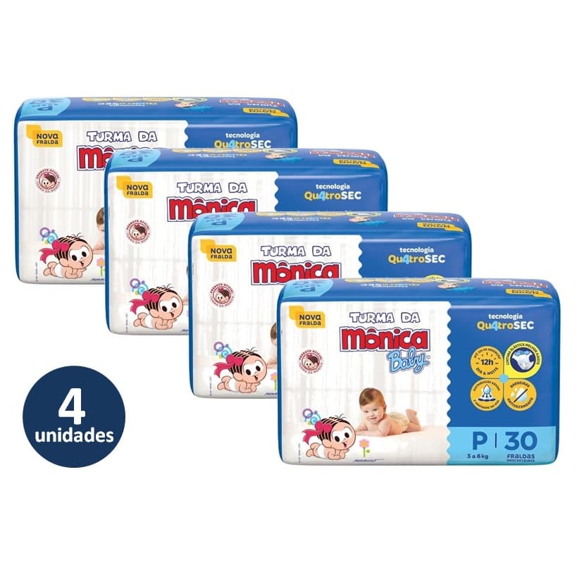 KIT 4 Pacotes Fralda Turma da Mônica Jumbo P/120  M/112 G/96 - fraldas