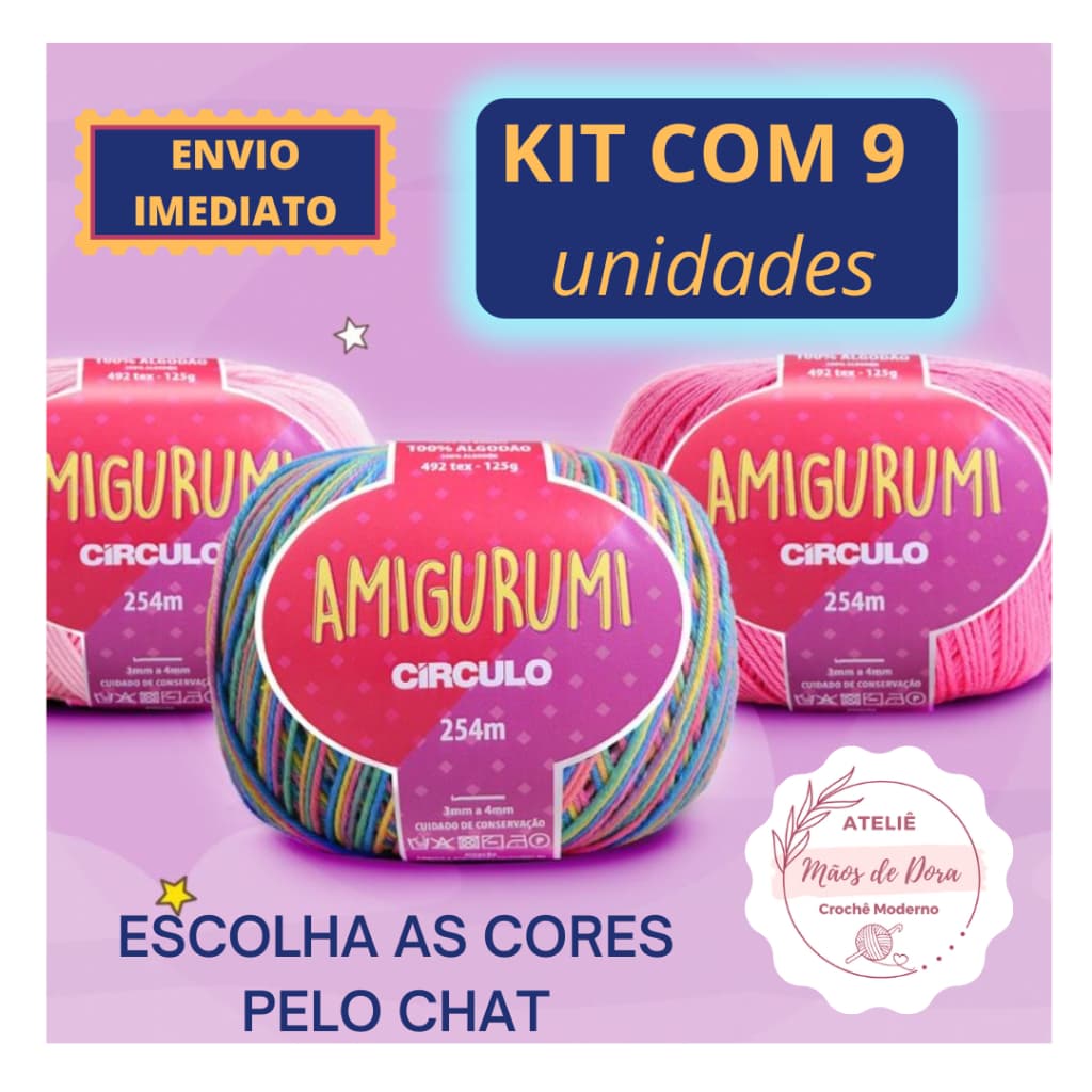 Kit Fio Amigurumi Círculo com 9 unidades - 125 gramas - 254 metros - Tricô e Crochê