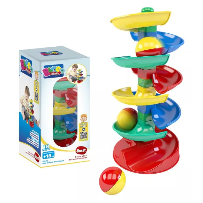 Brinquedo Educativo Rola Bola 18 Peças Plástico Color - Brinquedos Infantil Brincando e Aprendendo Dismat