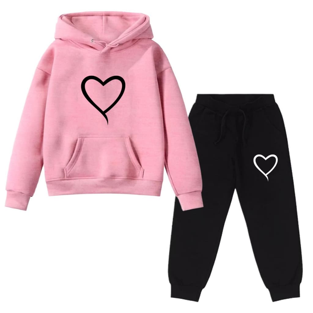 Kit Conjunto Blusa Moletom E Calça Moletom Infantil Coração Contorno - Envio Imediato