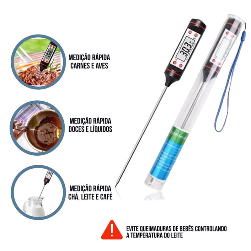 Termômetro Culinário Digital Espeto Tp101 Alimento Cozinha Carnes Bebidas Líquidos Alta Precisão
