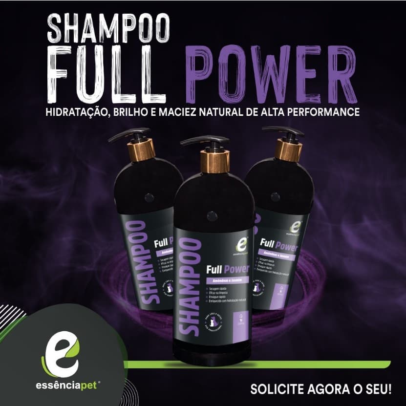 Shampoo Hidratante Full Power Amêndoas e Jasmim (1litro) - Essência Pet (para cães e gatos)
