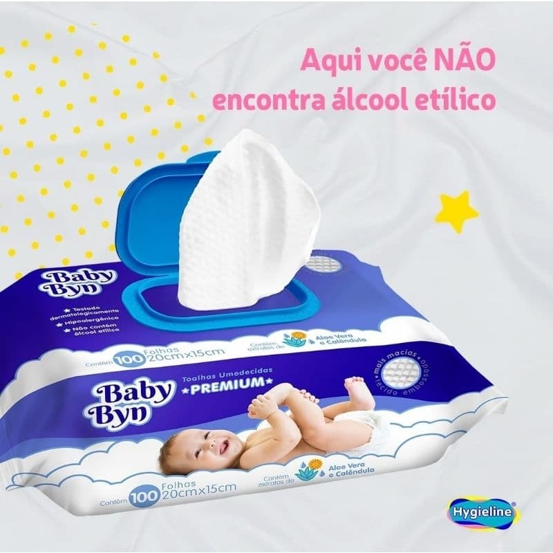 Toalha Umedecida Baby Byn Premium Lenço Umedecido Infantil com 100 unidades Sem Álcool