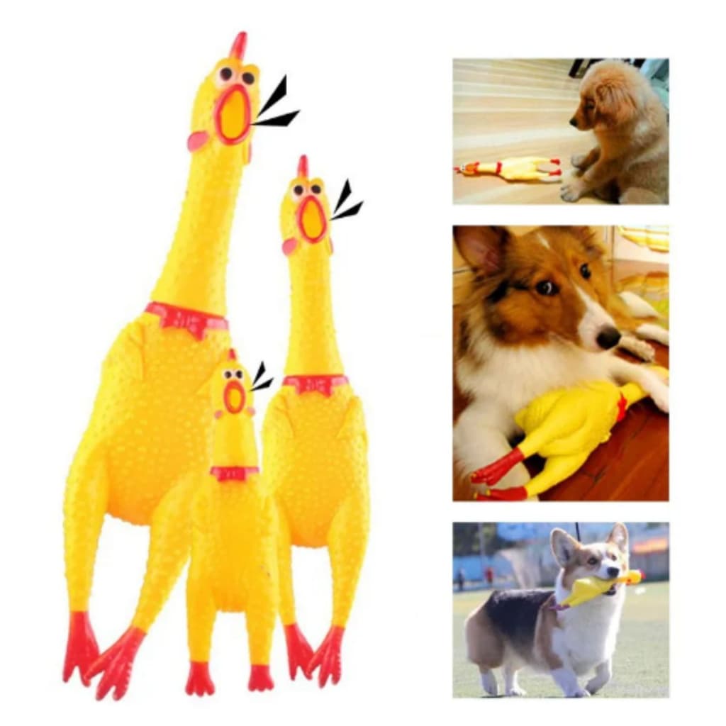 Frango Galinha Mordedor de Borracha para Cachorro Brinquedo Pet Faz Barulho com Apito Sonoro Som