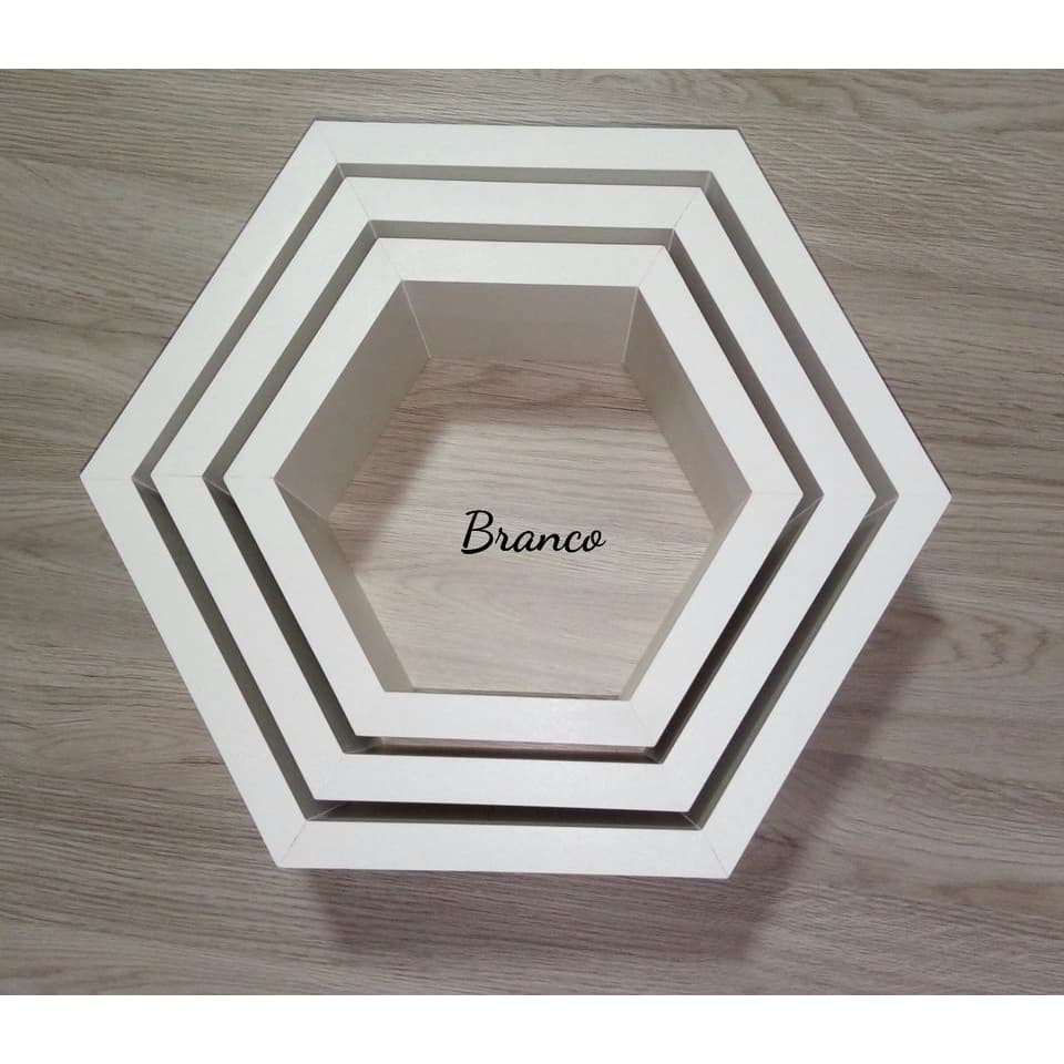 Kit 3 nichos hexagonal (colmeia) com suporte invisível MDF Branco para decoração de parede de sala, salão beleza