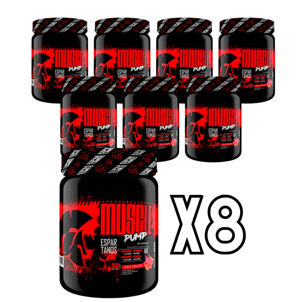 Kit 8X Pré Treino Muscle Pump Pre Workout 300g Espartanos nos sabores Frutas Vermelhas e Limão