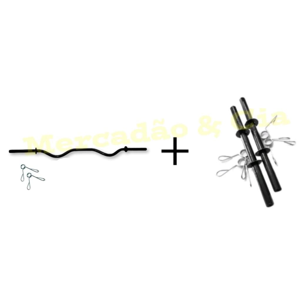 Barra W Oca 120cm + 02 Barras oca de 40 cm para halteres anilhas peso musculação academia exercícios físico com presilha