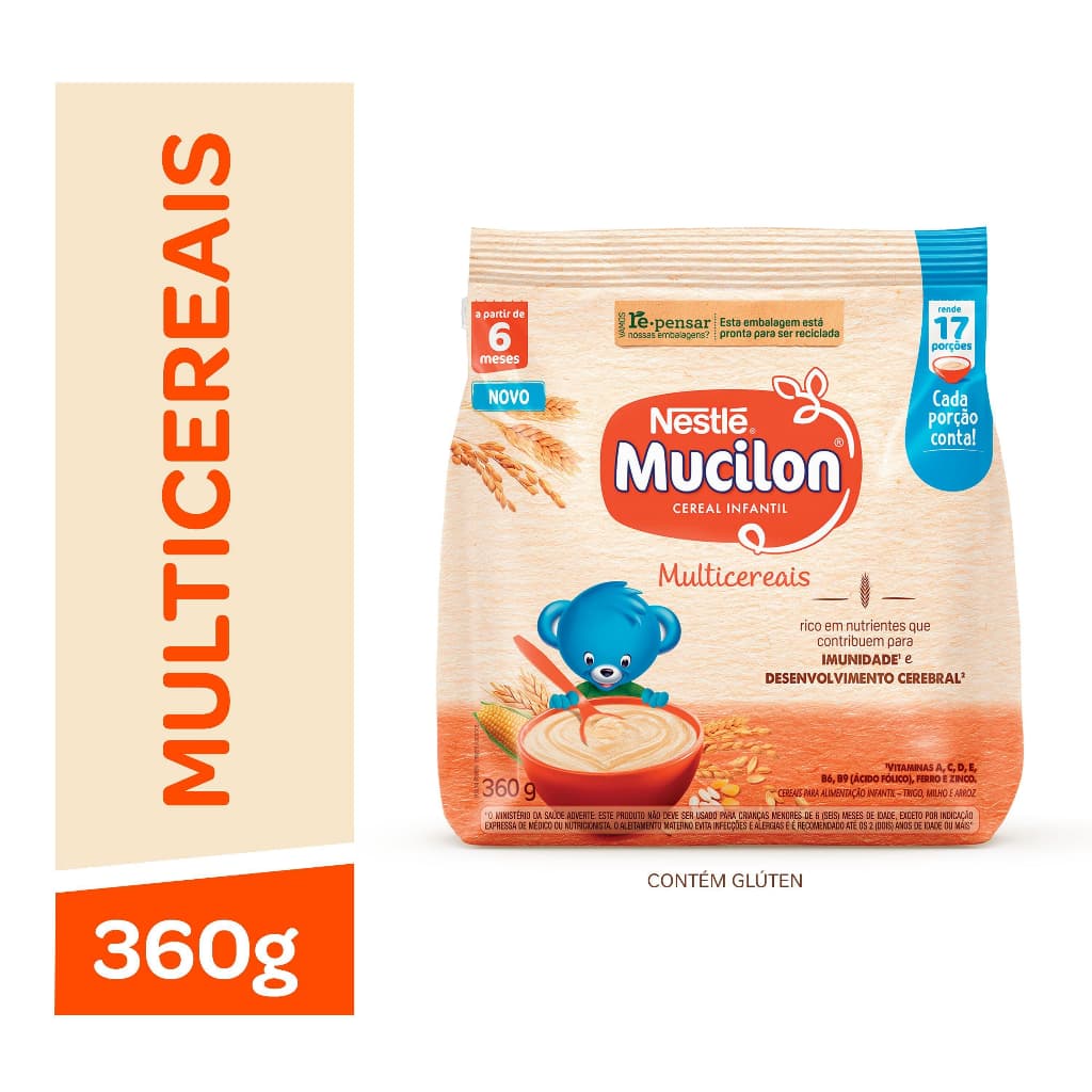 Mucilon Nestlé Cereal Infantil Sachê Sabores | 180g. ou 360g.