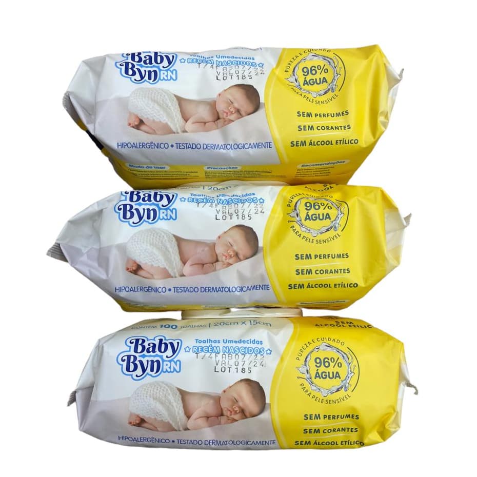 Kit COM 3 Toalhinhas Lenço Umedecido Baby Byn RN SEM CHEIRO IDEAL PARA O RN