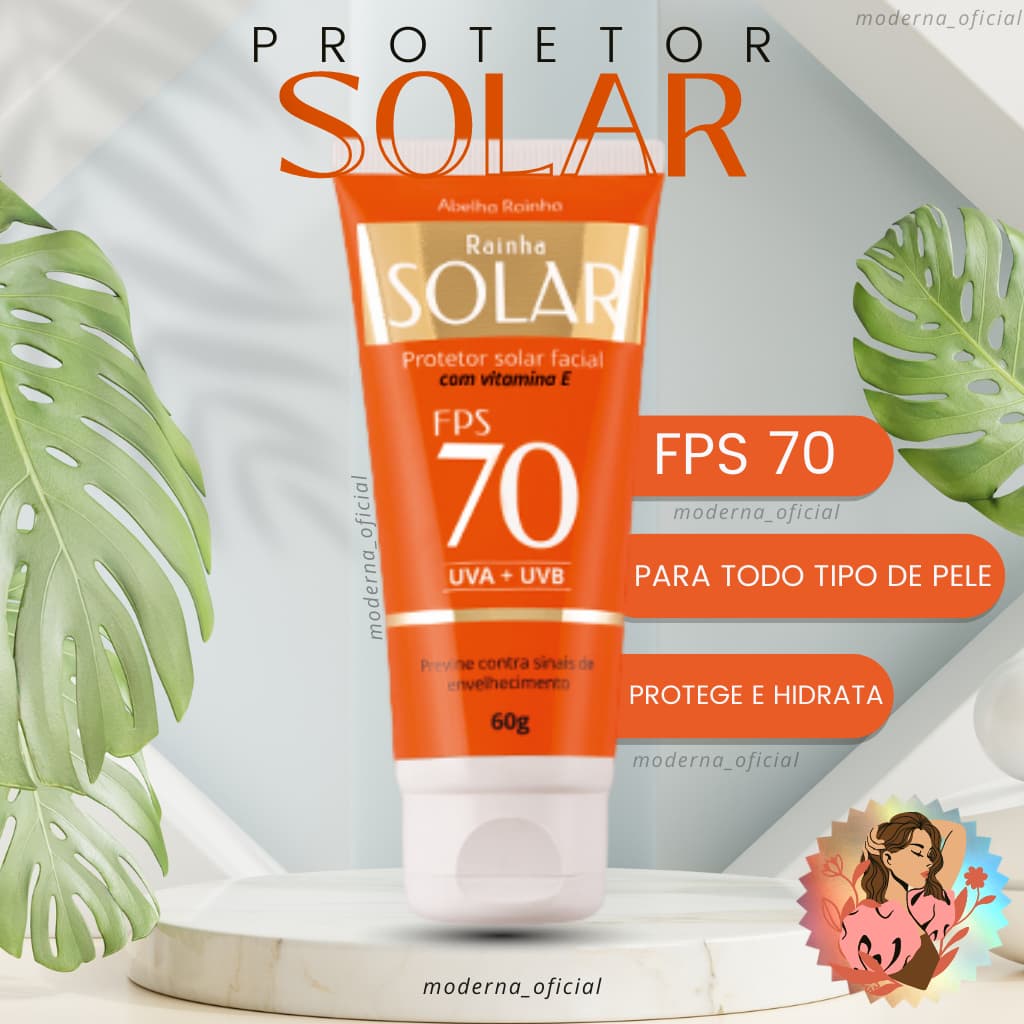 Protetor Solar Facial Em Creme FPS 70 Com Vitamina E 60g Rainha Solar Abelha Rainha