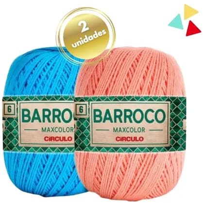Kit com 2 Novelos Barbante Barroco MaxColor Espessura Fio 4 de 226 Metro cada Unidade e 100% Algodão Circulo para Crochê