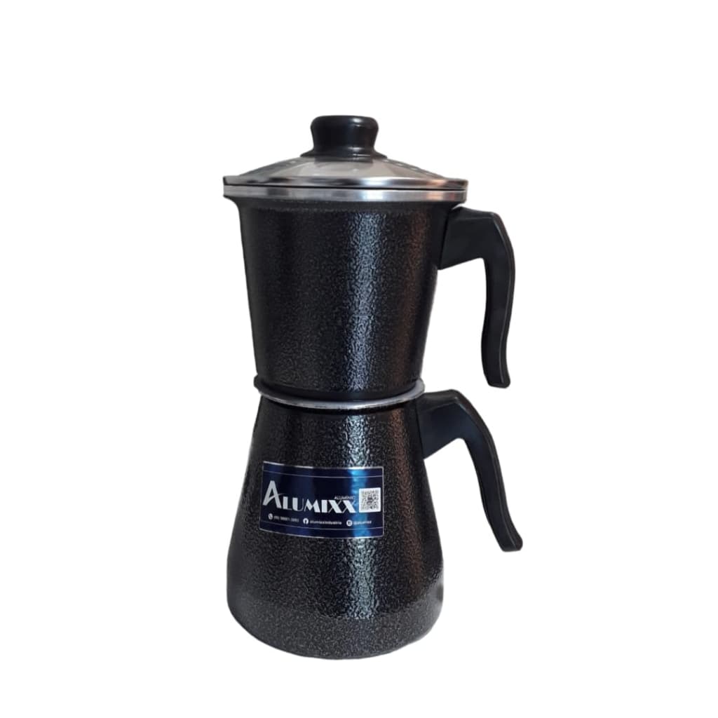 Cafeteira Expresso Italiana com Tampa de Vidro Pintado Preto Craqueado - 1,5L