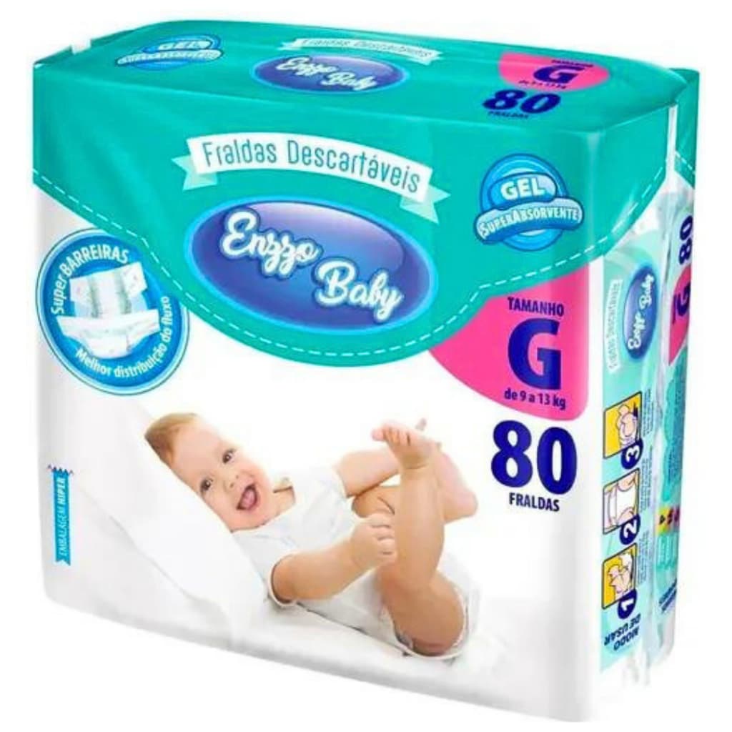 Fralda Infantil Enzzo Baby Híper Tamanho G - 80 Unidades (Dia e Noite)