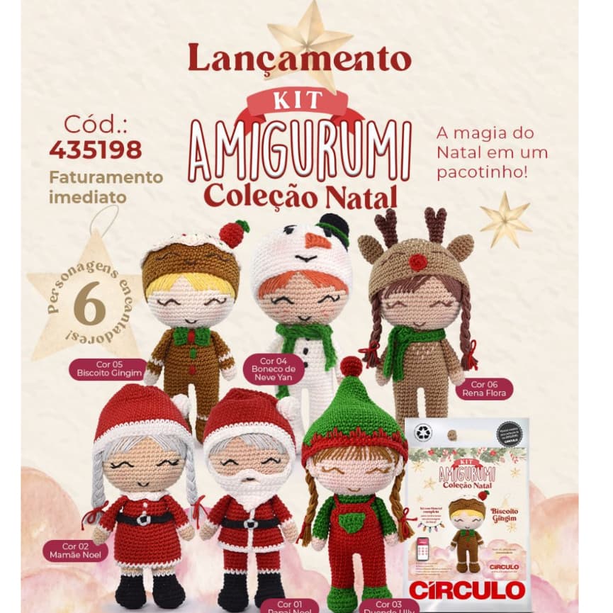 Amigurumi Kit Natal Círculo Tricô Crochê Receita + Material Completo