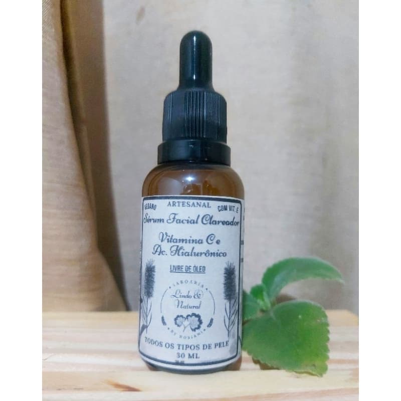 Sérum Facial Clareador - Vitamina C e Ácido Hialurônico - Natural Vegano 30 ml