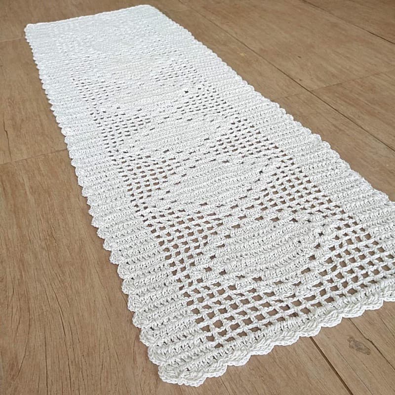 Tapete de Crochê para Cozinha Sala Banheiro Artesanal Passadeira Barbante Crochê Cru Oval