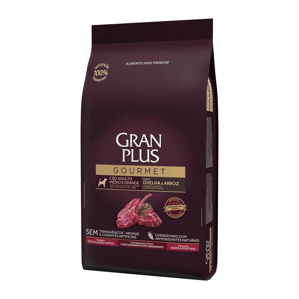 Ração GranPlus Gourmet Cães Adultos Porte Médio e Grande Sabor Ovelha e Arroz 15kg