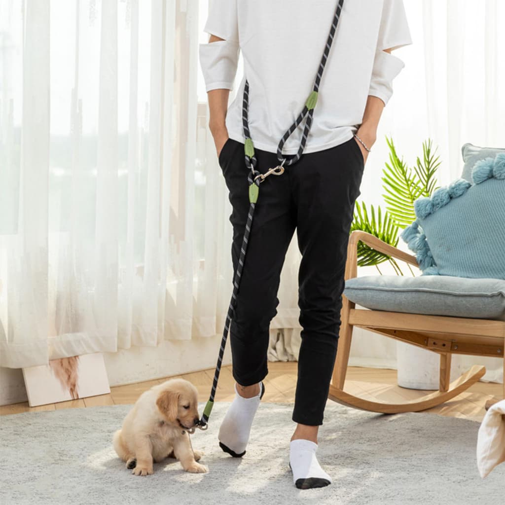 Guia de Passeio 2 em 1  Corda Reforçada Transversal Mãos Livres para Pet Cães