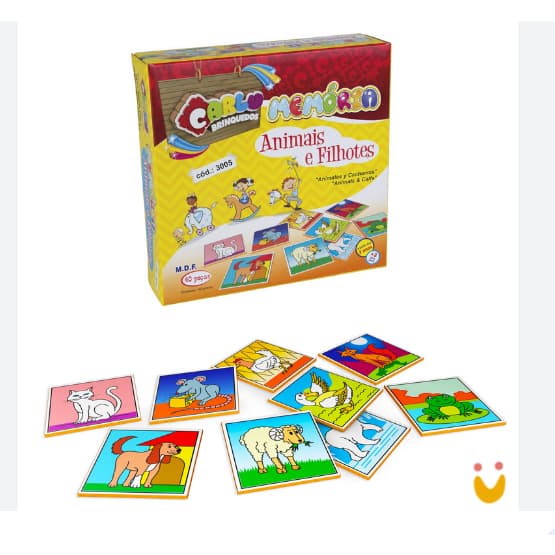 Jogo Da Memória  Animais E Filhotes C/40 Peças  Em MDF Brinquedos Educativos Carlu Brinquedos Ref:3005