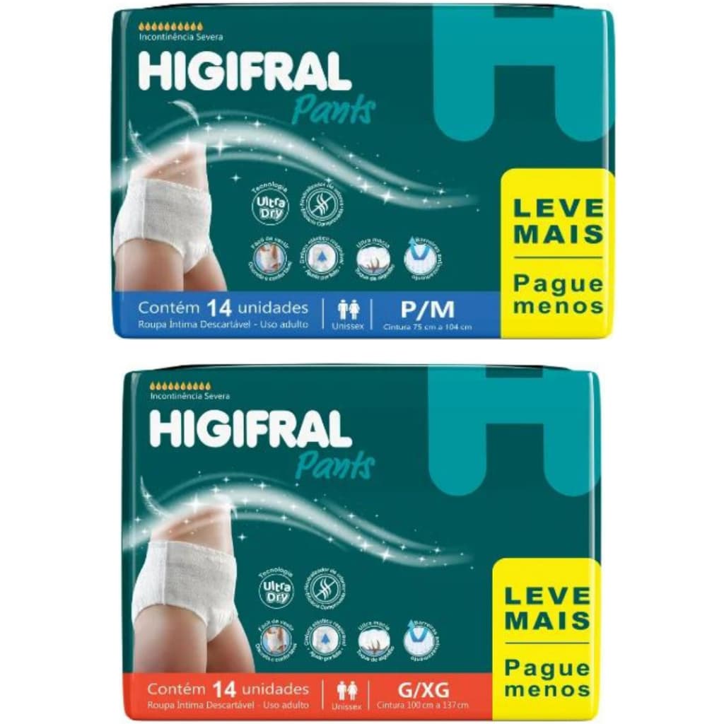 Fralda Higifral Pants Roupa Íntima Descartável 14 Unid P/M G/XG