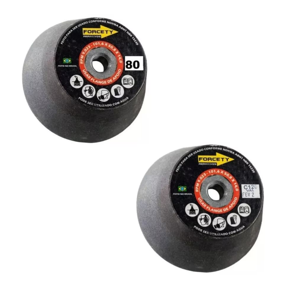 Kit 2 Rebolos Copo Cônico 4 Polegadas Grãos 80 E 120 Marmoraria Rosca M14 Lixadeira/Esmerilhadeira