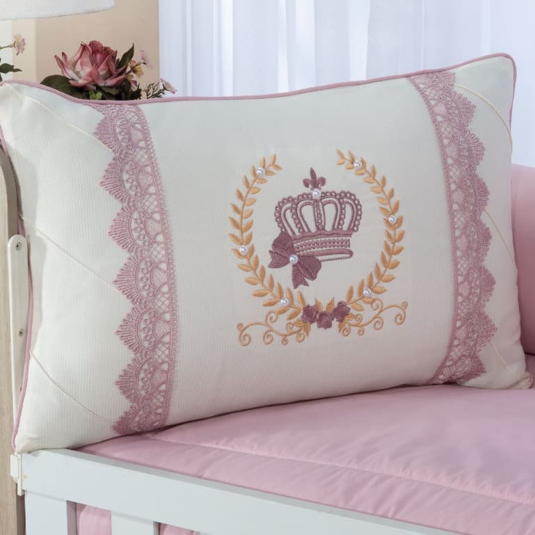 KIT ENXOVAL PARA BERÇO BEBÊ CONDESSA ROSE COROA MENINA + SAIA BEGE