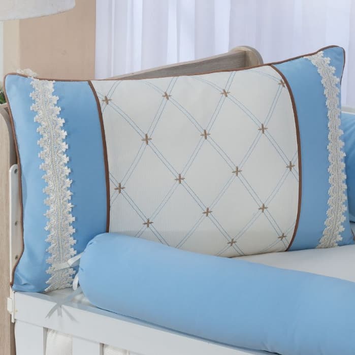 KIT ENXOVAL PARA BERÇO BEBÊ TALISMÃ MENINO AZUL + SAIA BEGE